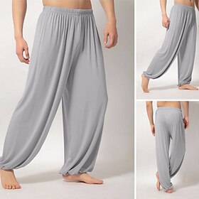 Men's Summer Pants Baggy Beach Pants Harem Pants Boho Pants Elastic Waist Flowy Solid Color Comfort Breathable Casual Daily Beach Hippie Yoga Black White Micro