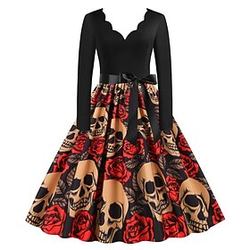 Retro vintage Jaren '50 Punk  Gothic Swing Jurk Flare Jurk Skelet - Schedel Dames Doodskoppen Halloween Halloween Feest - Uitgaan Kleding