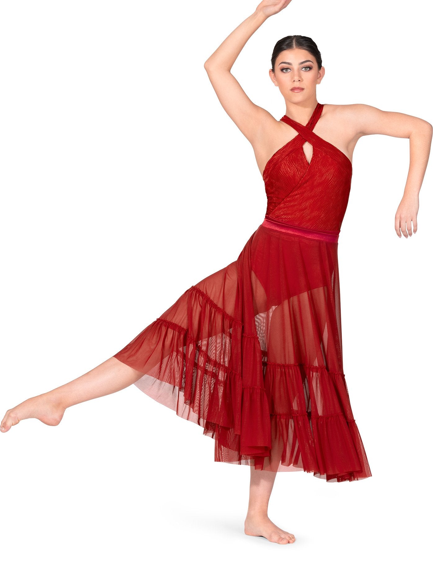 Double Platinum Womens Long Two-Tiered Ruffle Performance Skirt Red XL N8022