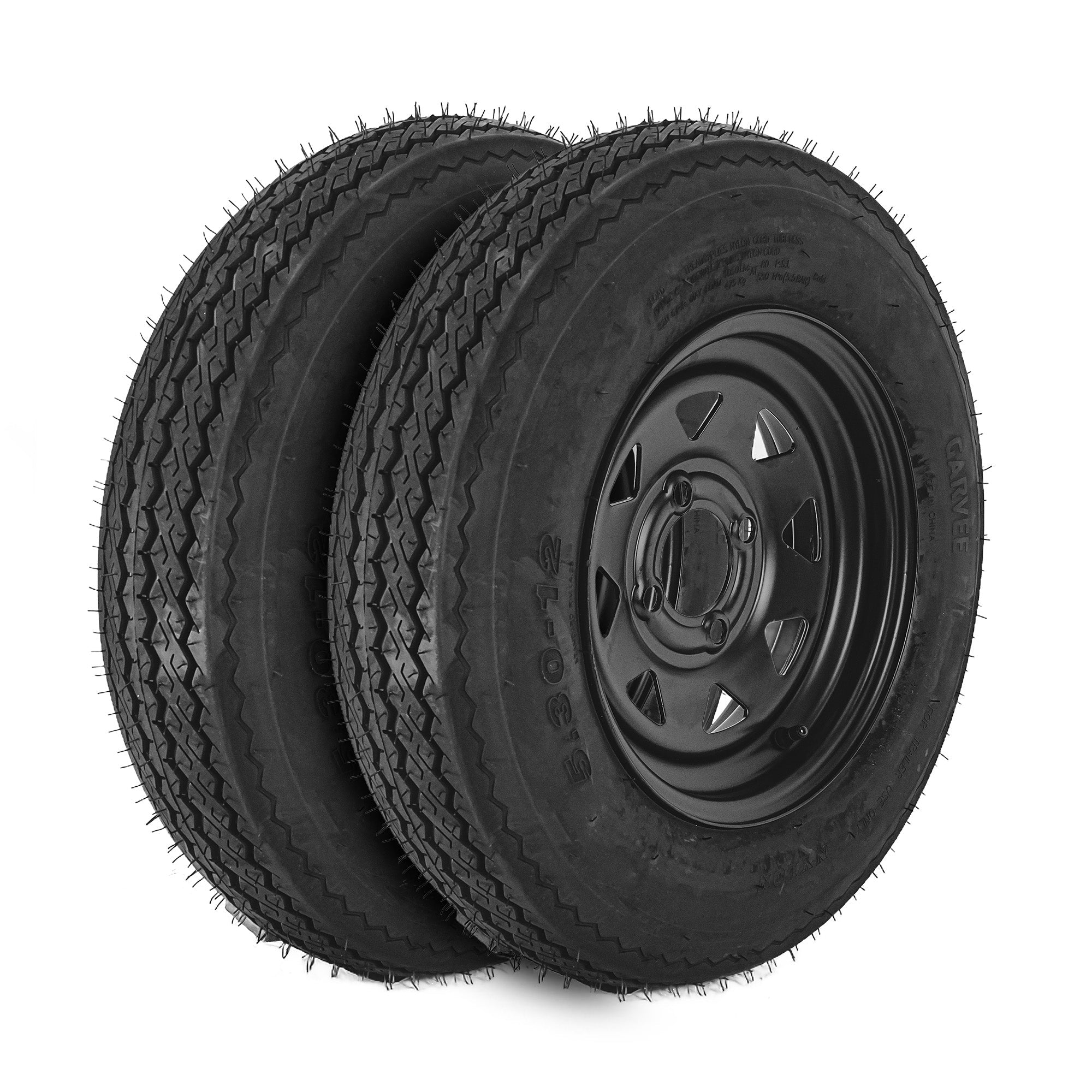 Garvee 5.30-12 Trailer Tires with Rims, 2 Pack, Load Range C 6PLY, 12"x4" Black Wheels 4 Lug on 4", Max Load 1050 LBS @ 80 PSI, Reinforced Nylon Desig