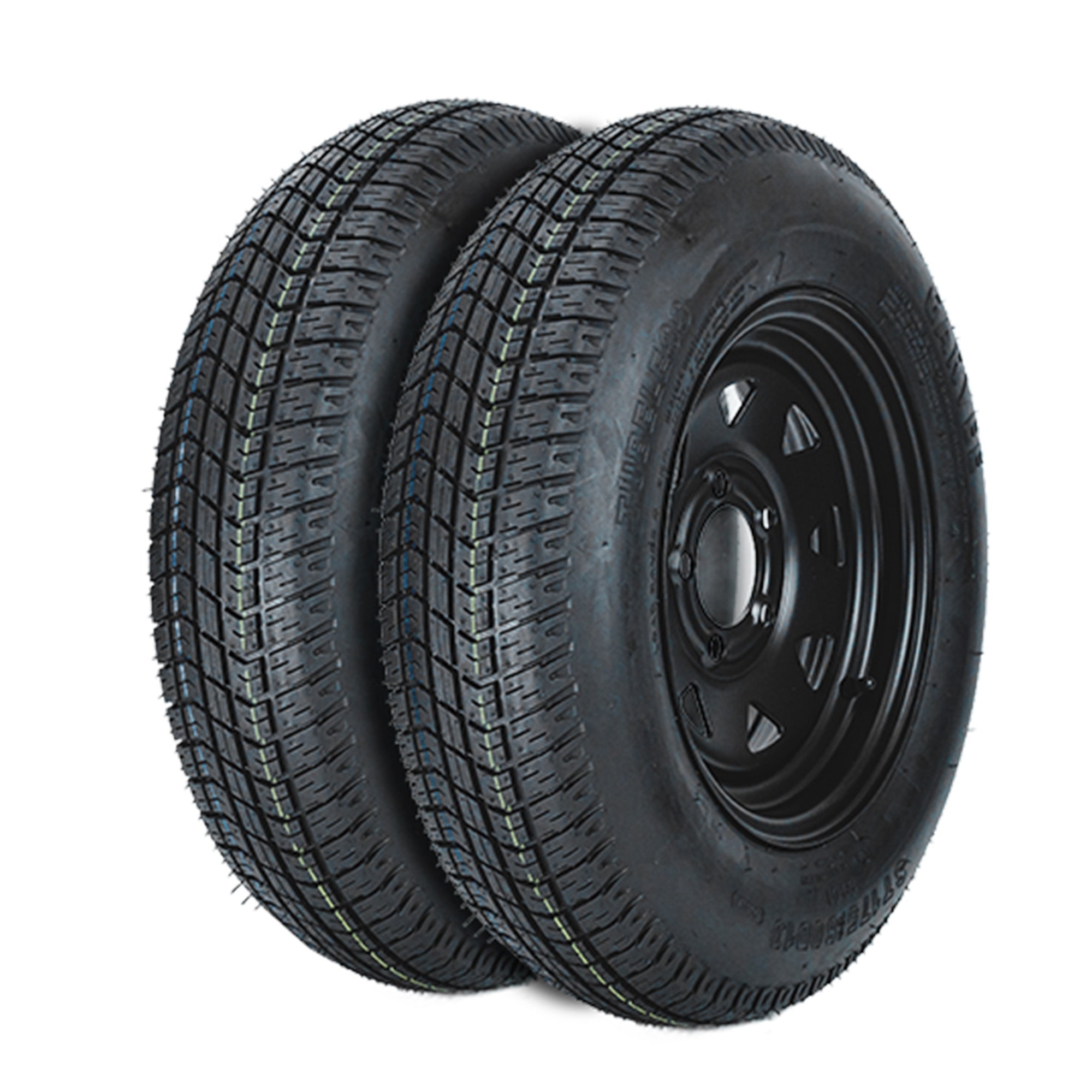 Garvee 2-Pack ST175-80D13 Trailer Tires on 13" Rims, 5 Lug 4.5" PCD, Load Range C 6PR, Black Trailer Wheels