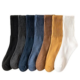 Men's 3 Pairs Socks Dress Socks Crew Socks Black White Color Cotton Solid Colored Casual Daily Warm Winter Fashion Comfort