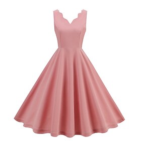 Rétro Vintage 1950s robe de vacances Robe Robe trapèze Robe évasée Midi Femme Couleur unie Mascarade Casual Quotidien Robe