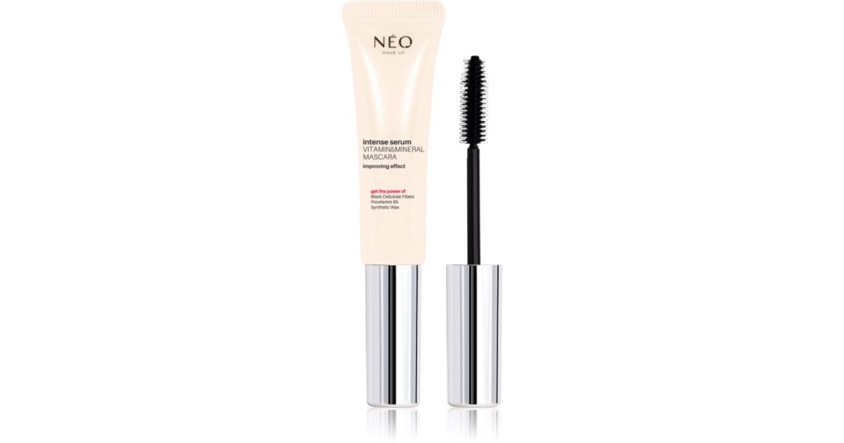 NEO MAKE UP Máscara nutritiva con suero intenso de vitaminas y minerales para estimular el crecimiento de las pestañas, color negro, 9 ml