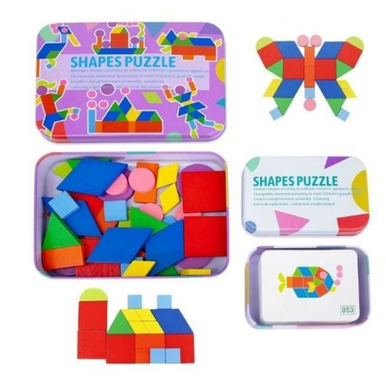 Kids' Wooden Tangram-Style Shapes Puzzle with Case