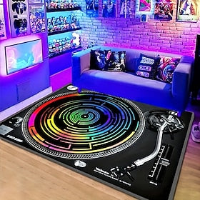 Black Disc Music Fan Area Rug Non Slip Floor Mat Bedside Livingroom Bedroom Indoor Outdoor Cozy