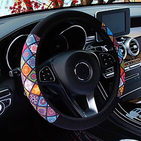 Elastic Car Steering Wheel Cover Ethnic Style Print Anti-slip Car Styling Car Steering-wheel Cover Car Interior Accessories 38cm