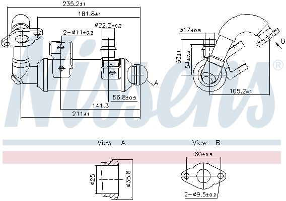 Cooler, exhaust gas recirculation NISSENS 989405