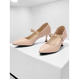 Mulheres Saltos Casamento Festa Trabalho Tachas Salto Sabrina Dedo Apontado Elegante Férias Negócio Couro Sintético Fivela Preto Bege