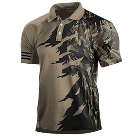 Men's Polo Shirt Golf Shirt Camo - Camouflage Turndown Wine Light Brown Blue Green 3D Print Street Daily Short Sleeve 3D Button-Down Clothing Apparel Fashion C
