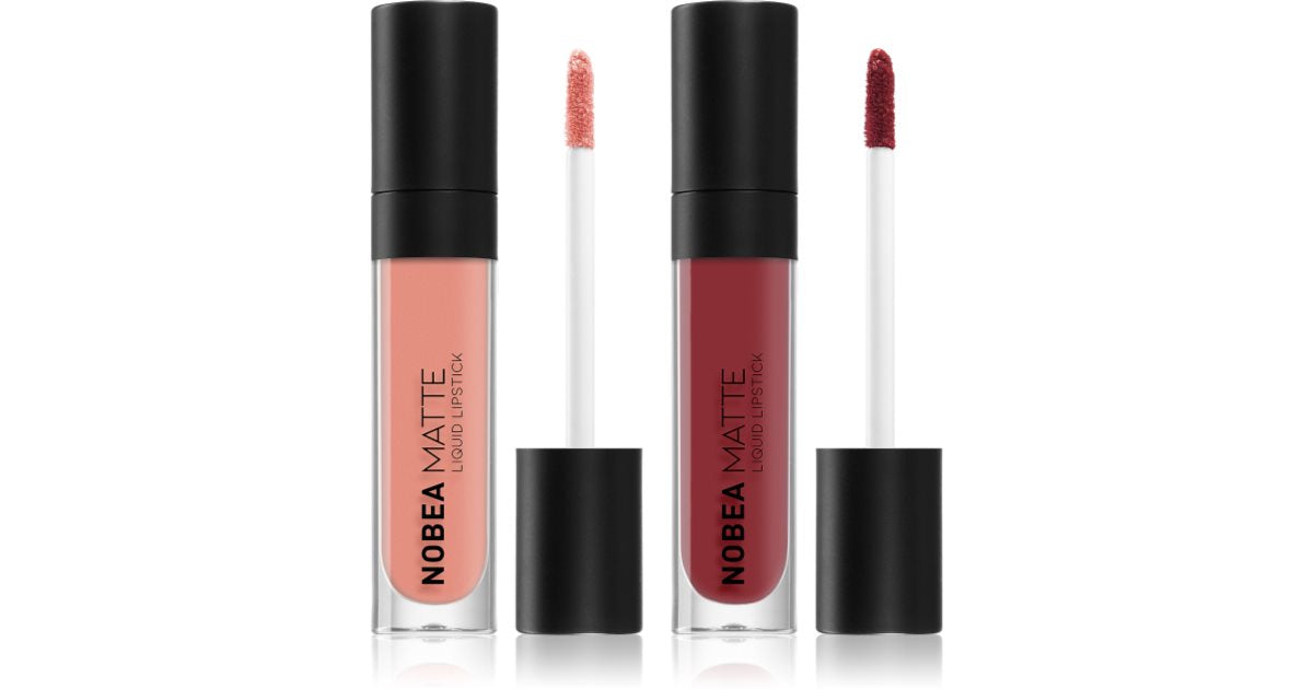 NOBEA Dag-till-dag Matte Lip Set for Women Maroon #M10 Matte Liquid Lipstick 7ml + Dusty Pink #M02 matt flytande läppstift 7ml