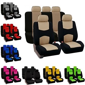 Car Seat Covers Full Set Front and Rear Split Bench Seat Protectors Easy Install with Two-Tone Accent Universal Fit Interior Accessories for5 Passenger Auto Tr
