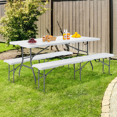 Outdoor Folding Table Set with 2 Benches