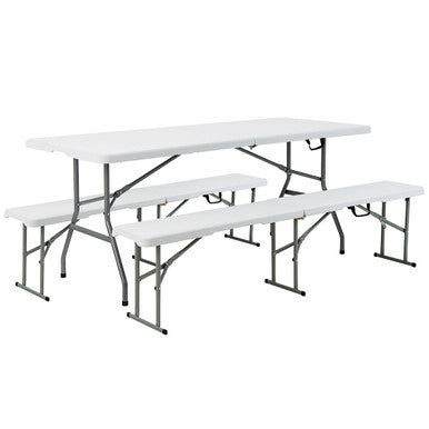 Outdoor Folding Table Set with 2 Benches