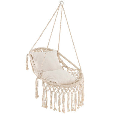 Indoor-Outdoor Macrame Swing with Soft Seat Cushions