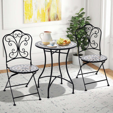 3-Piece Patio Bistro Set with Round Table & 2 Folding Chairs