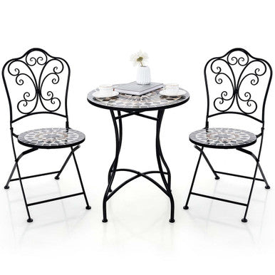 3-Piece Patio Bistro Set with Round Table & 2 Folding Chairs