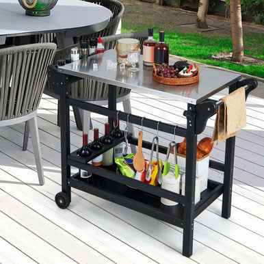 Movable Outdoor Dining Cart with Stainless Steel Tabletop