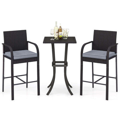 3-Piece Patio Wicker Bar Set with Rattan Chairs