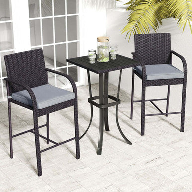 3-Piece Patio Wicker Bar Set with Rattan Chairs