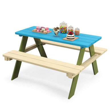 Kids' Wooden Picnic Table Set with Built-in Benches