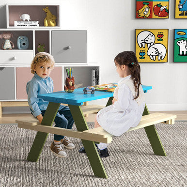 Kids' Wooden Picnic Table Set with Built-in Benches