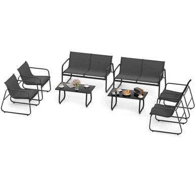 8-Piece Patio Furniture Set with Tempered Glass Top