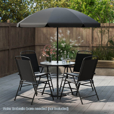 6-Piece Patio Dining Set with Umbrella and Rippled Glass Tabletop