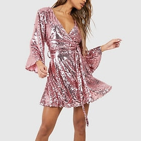 Disco 1980s Shiny Metallic Dress Wrap Dress Disco Women's Sequins Carnival Party Pride Parade Pride Month Dress