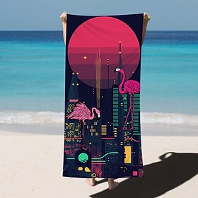 toalha de praia 100% micro fibra toalha de praia grande série flamingo, 35x70, toalha de natação grande para adolescentes adultos, secagem rápida, absorvente,