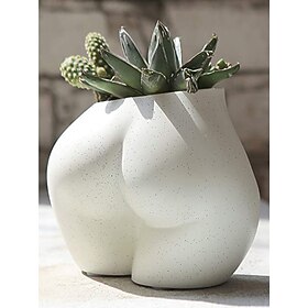 vase d'art à figure humaine, sculpture de vase en céramique de décoration intérieure scandinave, récipient à fleurs blanches pour les accents de la maison