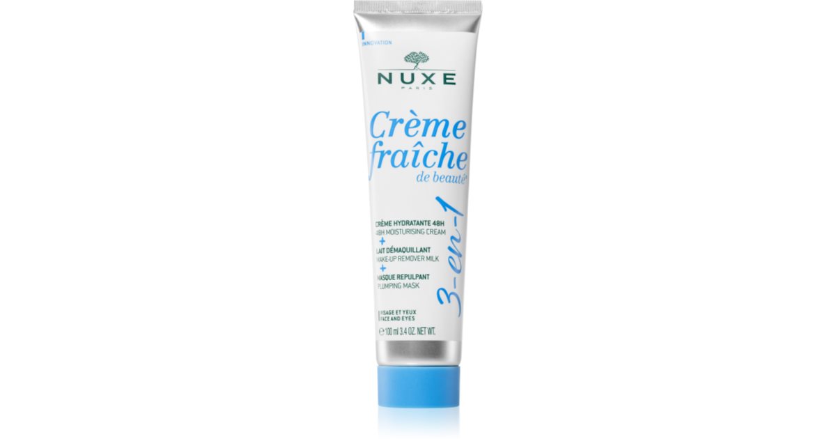 Nuxe Crème de Beauté Fraîche 3 en 1 - Crème Hydratante 48H + Lait Démaquillant + Masque Repulpant 100 ml