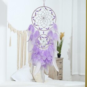 Attrape-rêves violet fait à la main cadeau plume crochet fleur vent carillon ornement tenture murale décor art bohème style 16x60cm/6.3''x24''