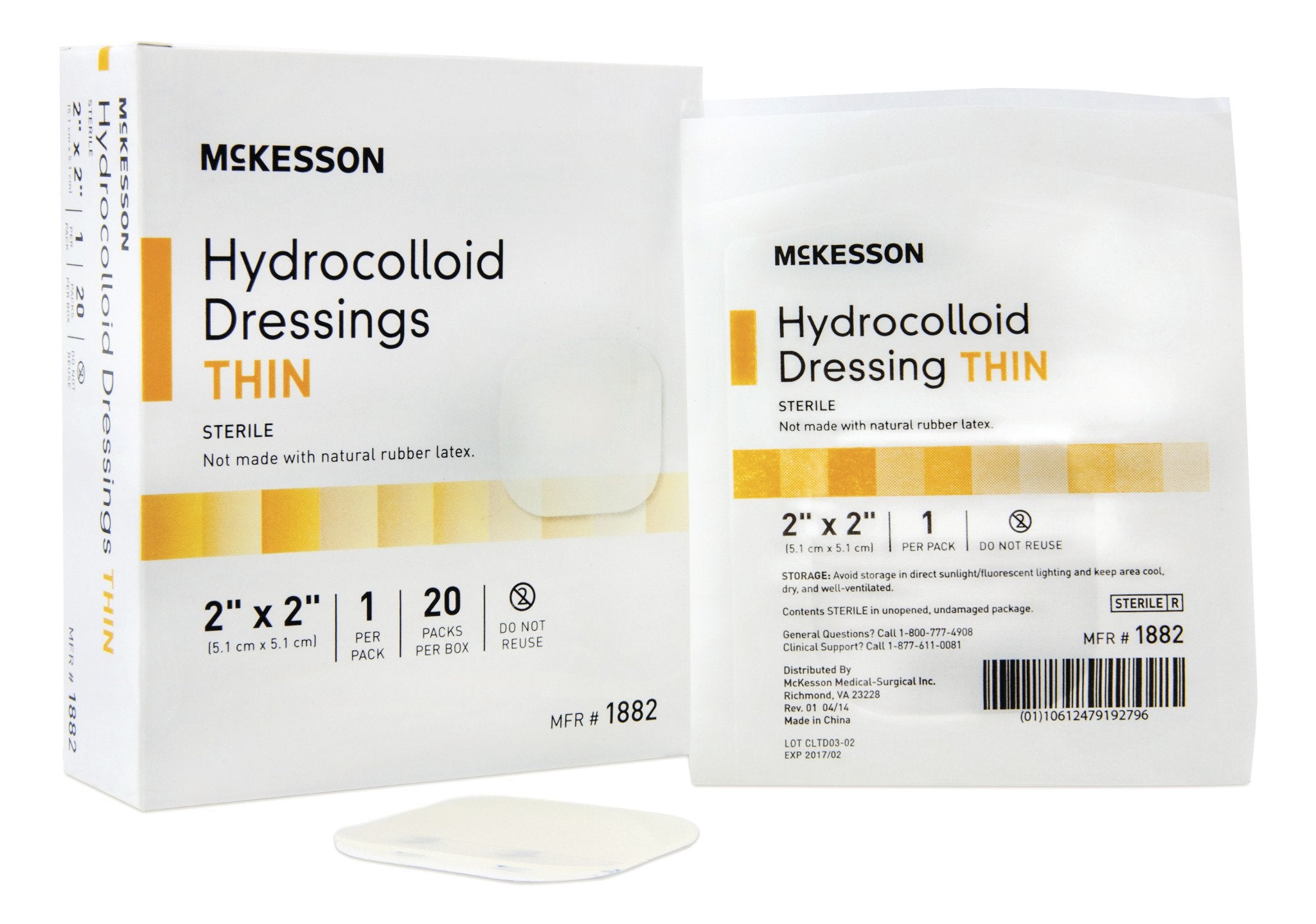 McKesson Hydrocolloid Dressing Thin, 2" x 2" Square, 400 Each - Case