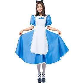 Alice in Wonderland Tenus de Soubrette Princesse Robe Robe de demoiselle d'honneur Robes en tulle Femme Cosplay de Film Cosplay Bleu Halloween Carnaval Mascara