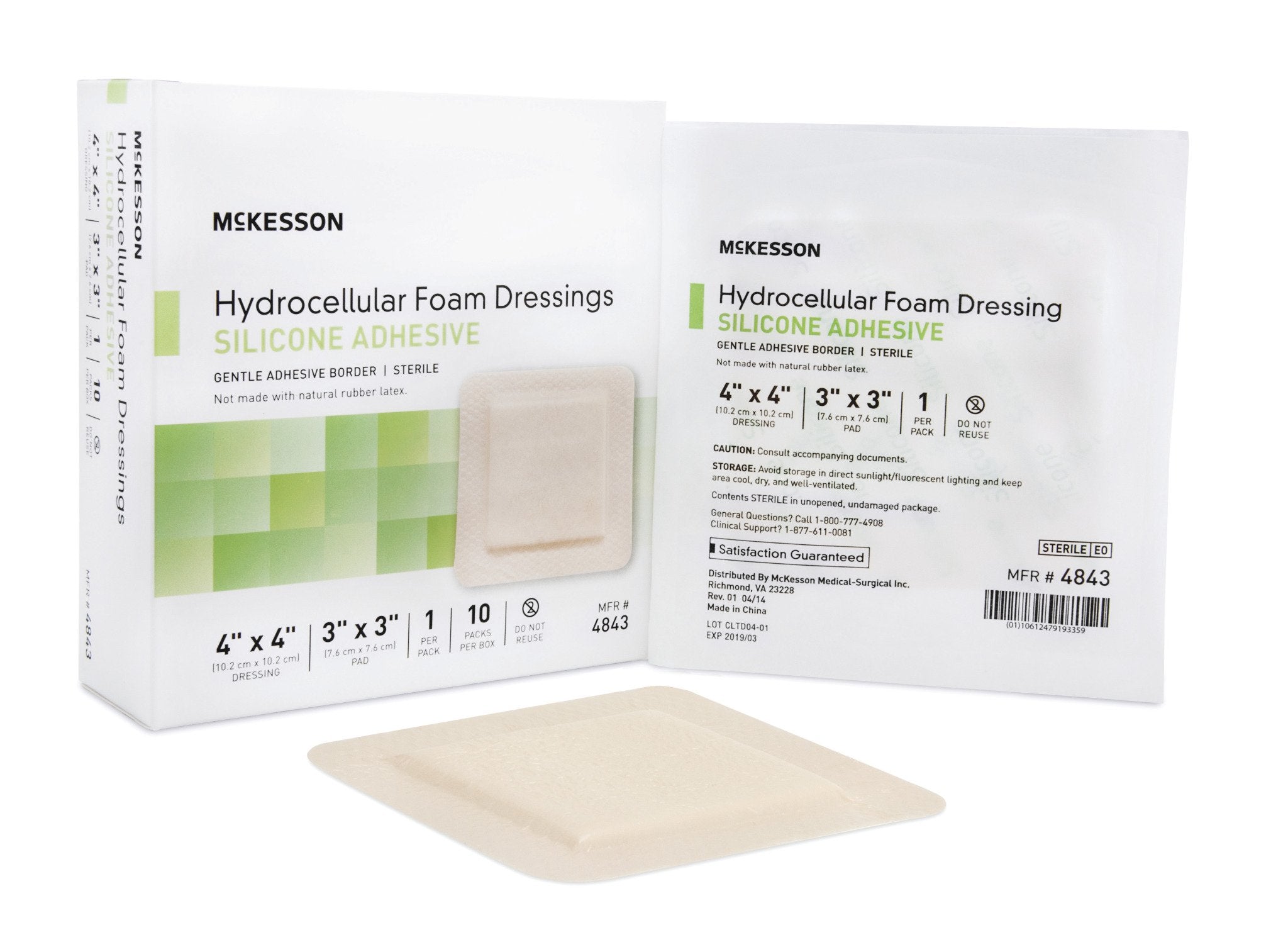 McKesson Silicone Foam Dressing, 4" x 4", 10 Each - Box