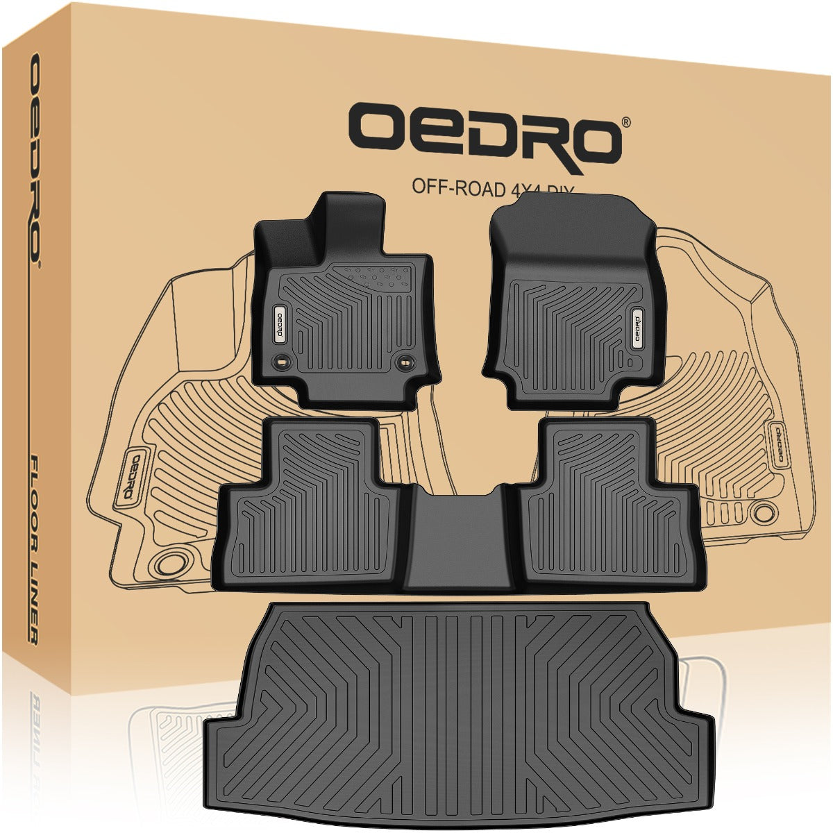 OEDRO® Floor Mats and Cargo Liner Set for 2019-2025 Toyota RAV4 (No Hybrid Models), All-Weather Guard Full Set Liners