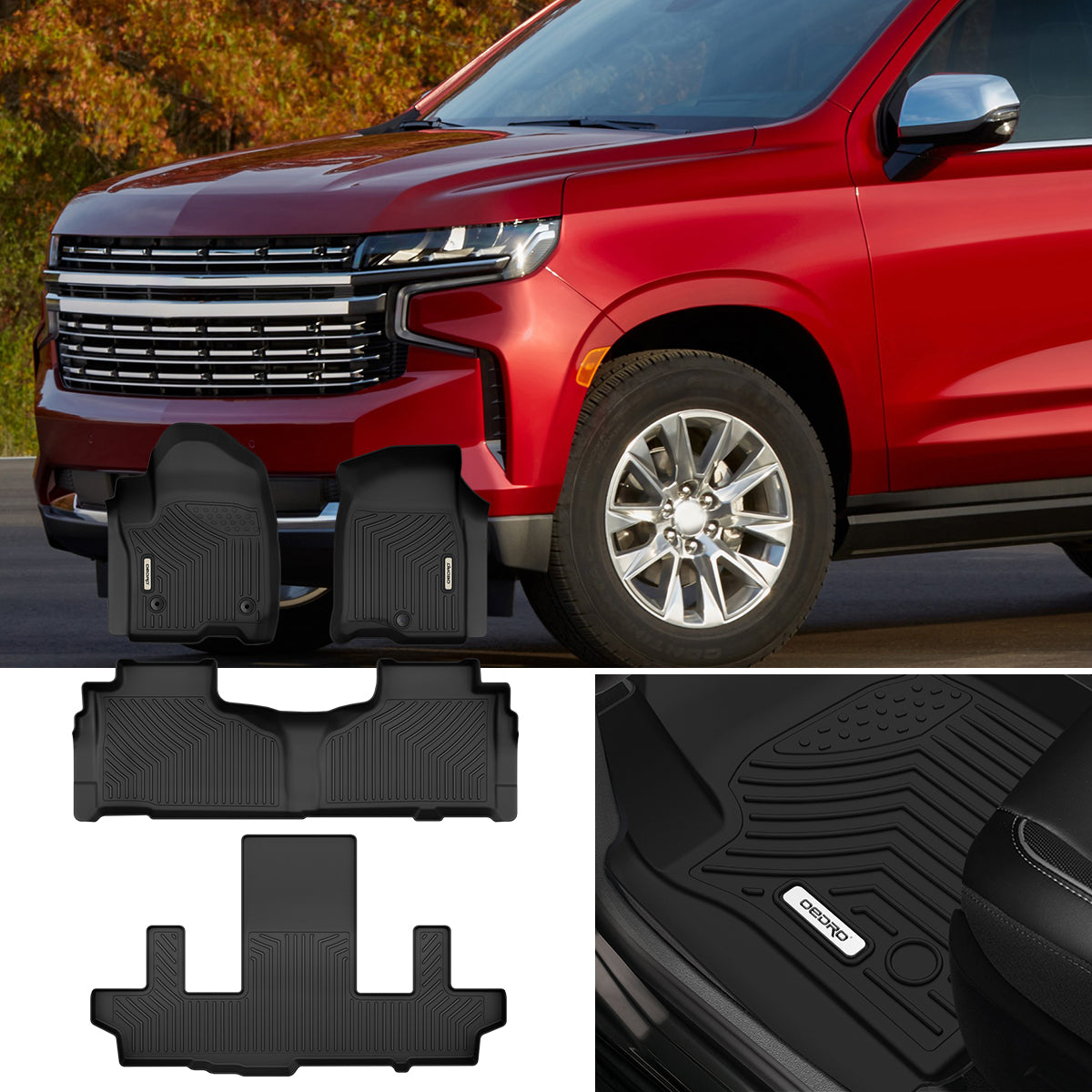 OEDRO® Floor Mats 3 Row Liner Set for 2021-2025 Chevy Suburban-GMC Yukon XL with 2nd Row Bucket Seats