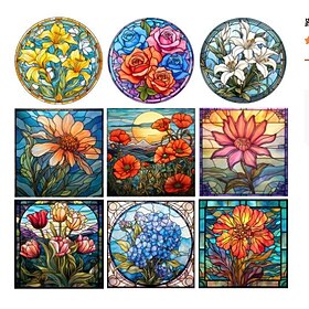 Decalques de janela estáticos coloridos vintage em 3D para plantas e flores, adesivos de janela à prova de pássaros para evitar colisões