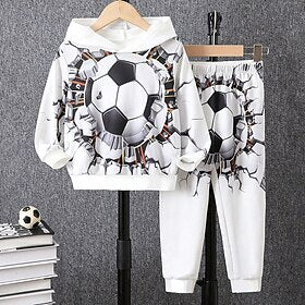 Para Meninos 3D Futebol Americano Capuz  Calças Conjunto Manga Longa impressao 3D Outono Inverno Ativo Moda Legal Poliéster Infantil 3-12 anos Ao ar livre Rua