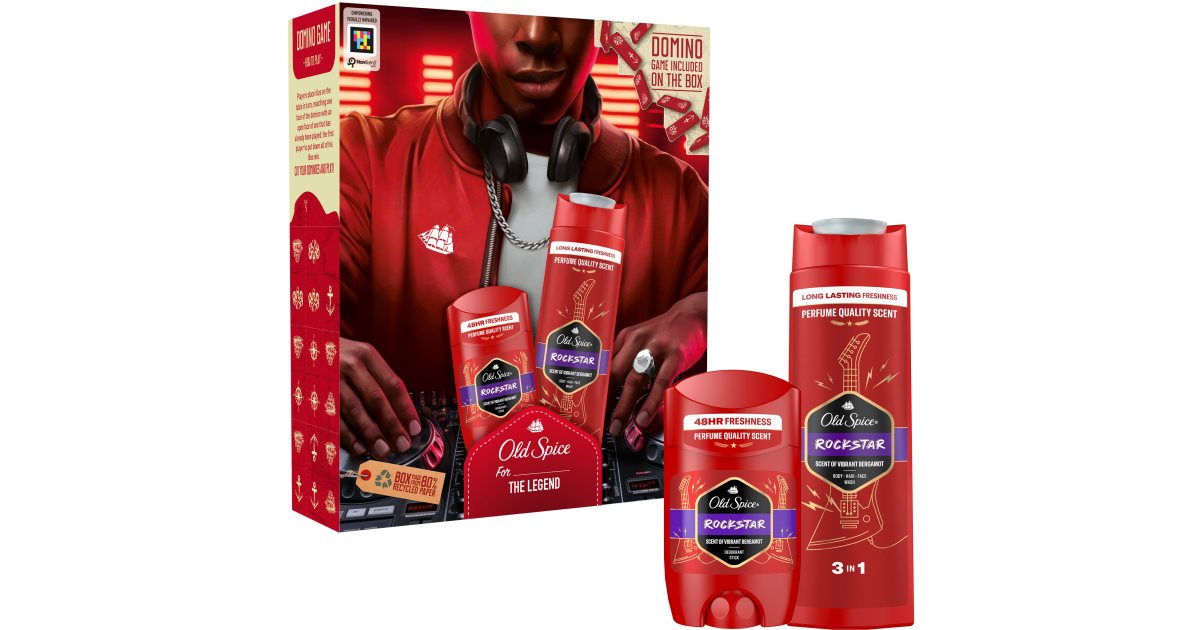 Old Spice RockStar For The Legend presentset för män Duschgel för ansikte, kropp och hår 400ml + Solid Deodorant för män 50ml