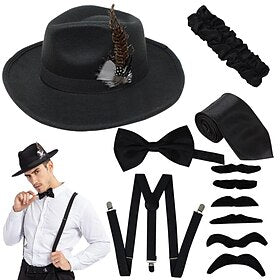 Retro Vintage Loucos anos 20 Anos 20 Roupa Conjunto de acessórios Chapéu Fedora Suspensórios em Y O Grande Gatsby Mafioso Homens Dia Das Bruxas Carnaval Festa