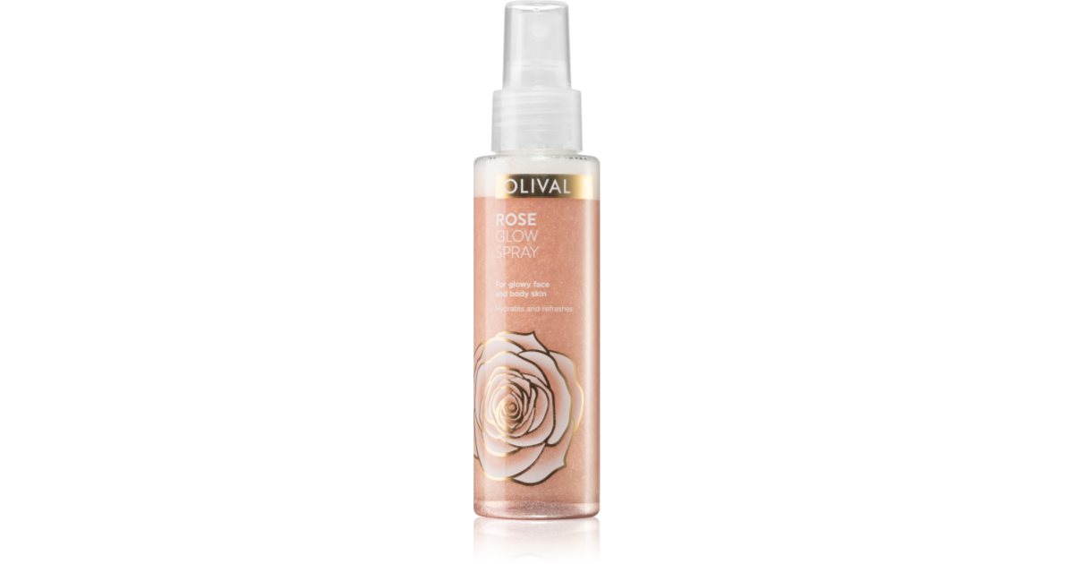 Olival Rose lysende spray til ansigt og krop med glitter 100 ml