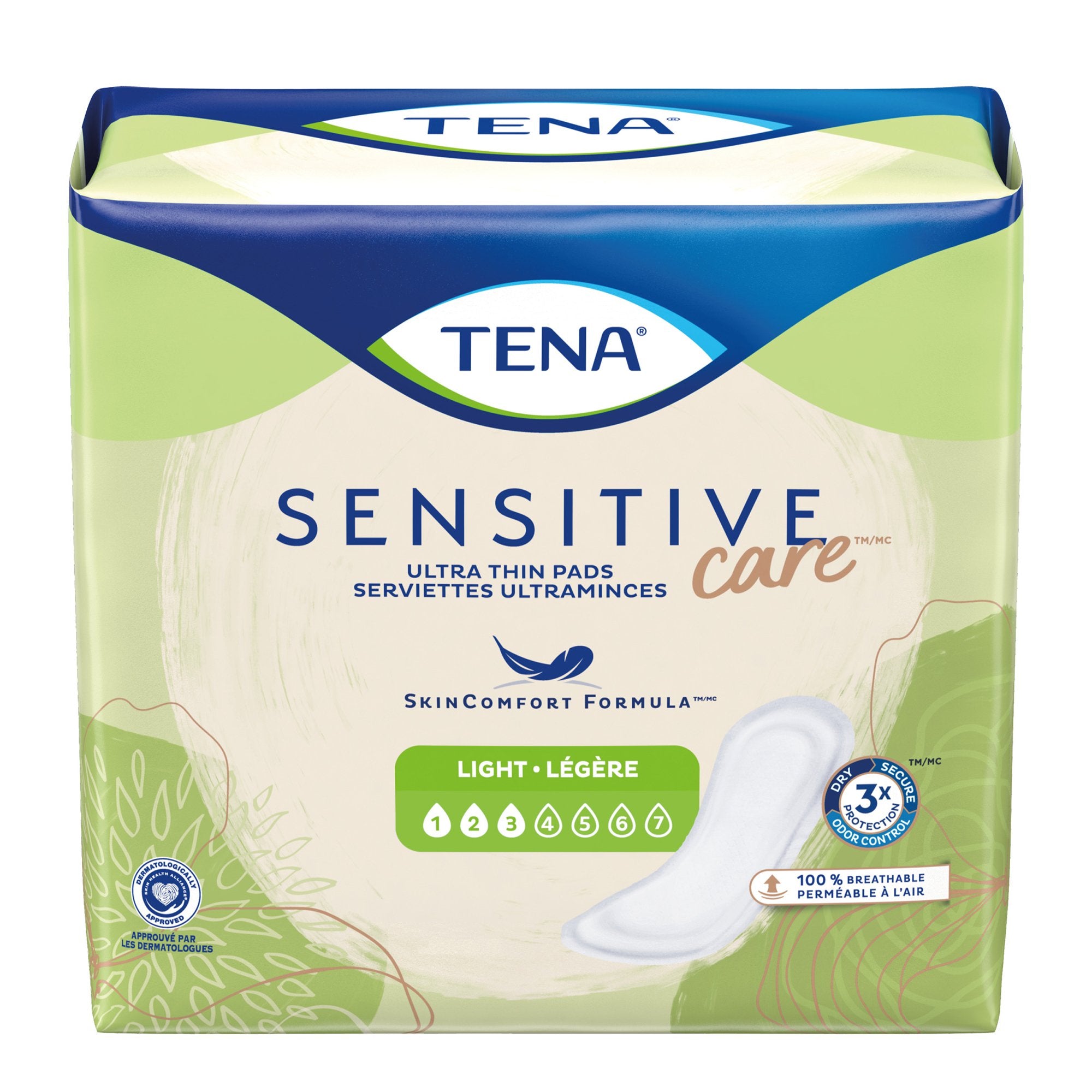 TENA Sensitive Care Ultra Thin Light Regular Bladder Control Pad, 9-Inch Length, Case of 180