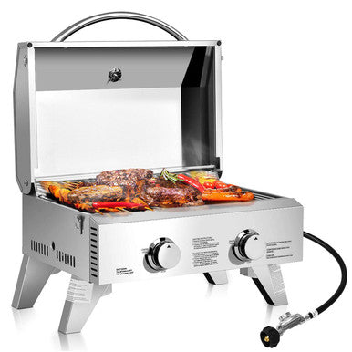 2-Burner Portable Tabletop Propane Grill in Stainless Steel
