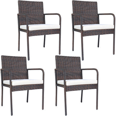 Goplus® Cushioned Outdoor Patio Rattan Dining Chairs (Set of 4)