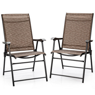 Outdoor Patio Folding Sling Back Camping Deck Chairs (Set of 2)
