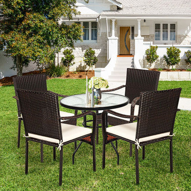Patio Rattan Stackable Dining Chairs with Cushioned Armrest (Set of 4)