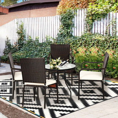 Patio Rattan Stackable Dining Chairs with Cushioned Armrest (Set of 4)