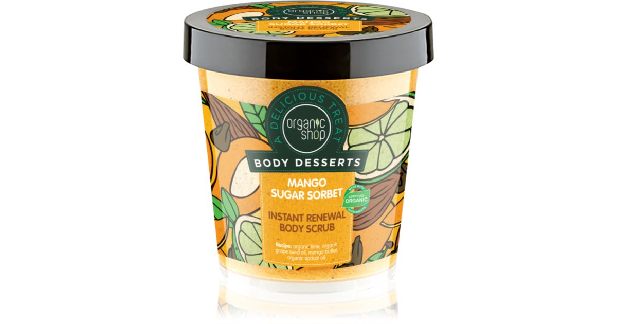 Organic Shop Desserts Sorbet au Sucre à la Mangue Gommage Corps au Sucre Régénérant 450 ml